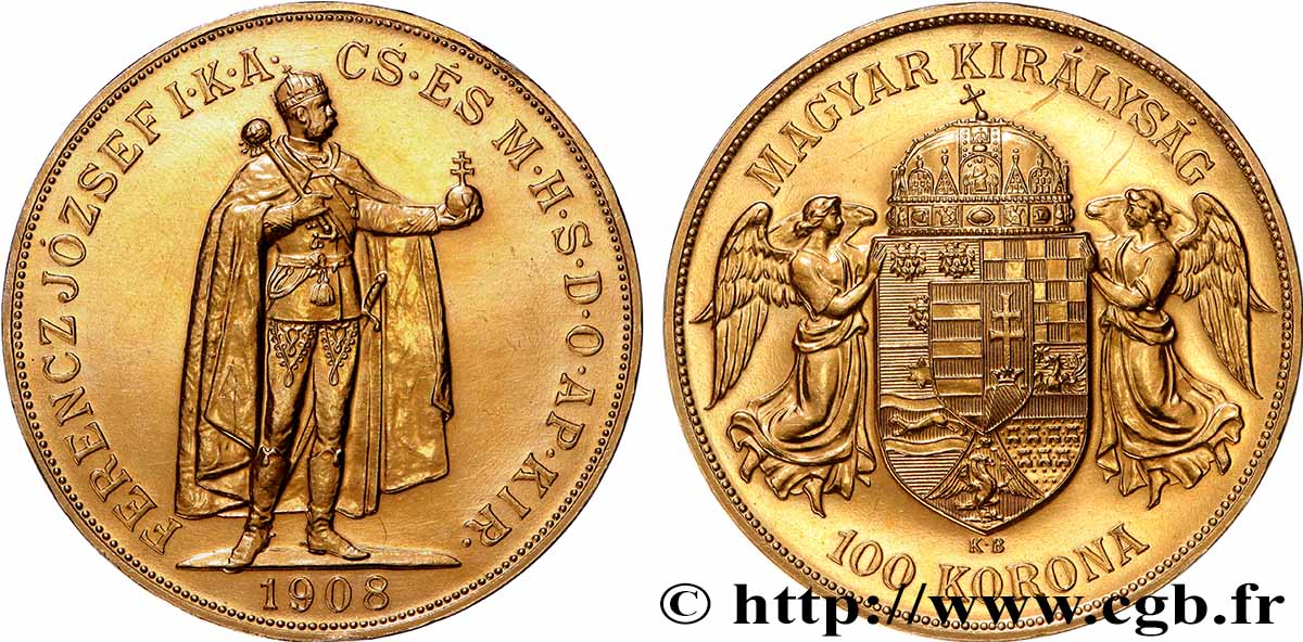 UNGHARIA - REGNO DE UNGHARIA - FRANCESCO GIUSEPPE I 100 Korona refrappe (restrike) 1908 Kremnitz SPL 
