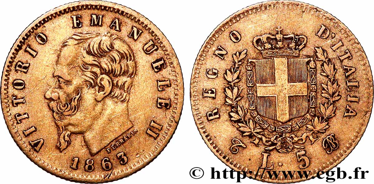 ITALIEN - ITALIEN KÖNIGREICH - VIKTOR EMANUEL II. 5 Lire  1863 Turin SS 