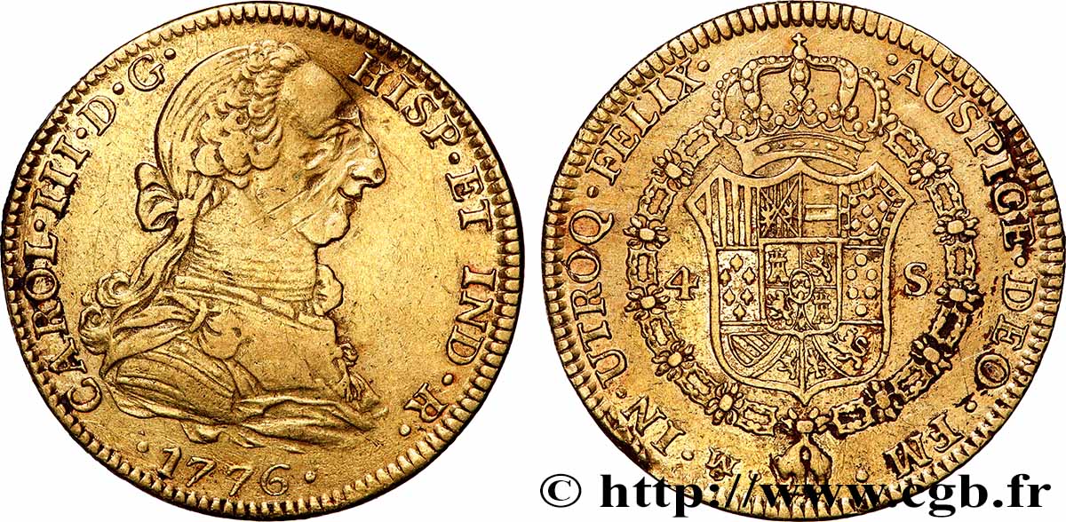 SPAGNA - REGNO DI SPAGNA - CARLO III 4 Escudos 1776 Madrid BB 