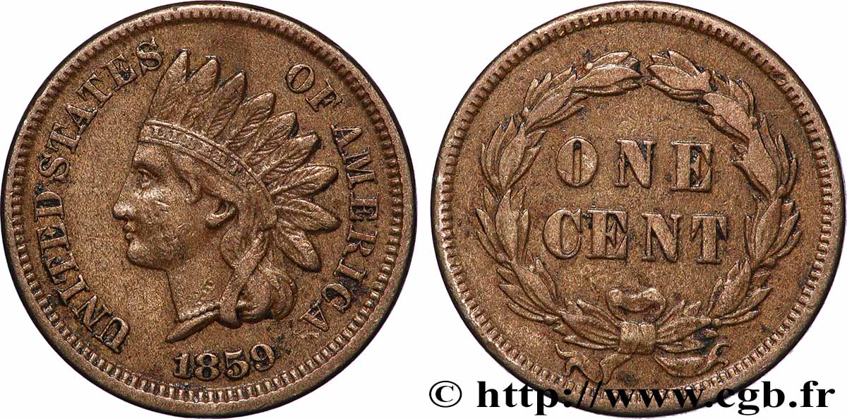 VEREINIGTE STAATEN VON AMERIKA 1 Cent tête d’indien 1859 Philadelphie SS 