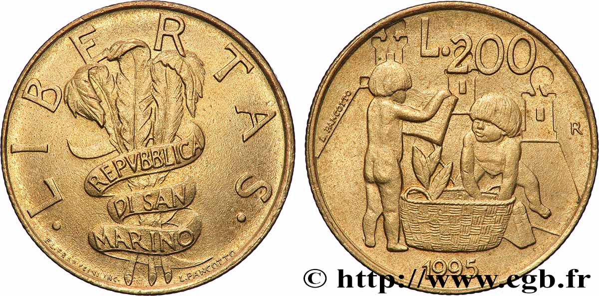 SAINT-MARIN 200 Lire Les devoirs civils pour le 3e millénaire 1995 Rome - R SUP 