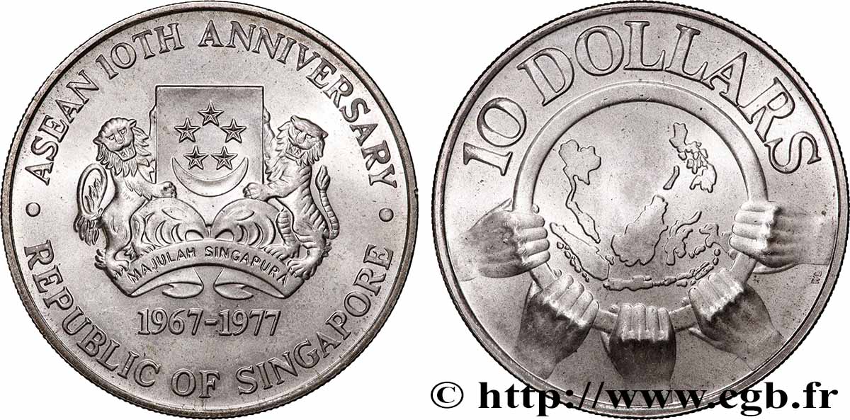SINGAPORE 10 Dollars 10e anniversaire de l’ASEAN 1977  MS 