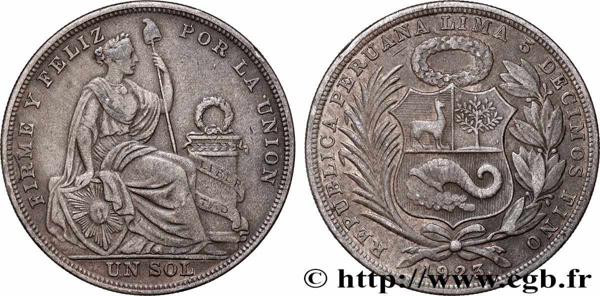 PERU 1 Sol “Liberté” 1923 Lima SS 
