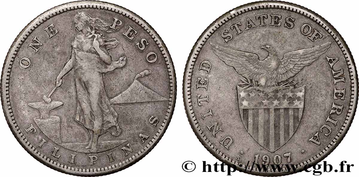 PHILIPPINES 1 Peso - Administration Américaine 1907 San Francisco - S XF 
