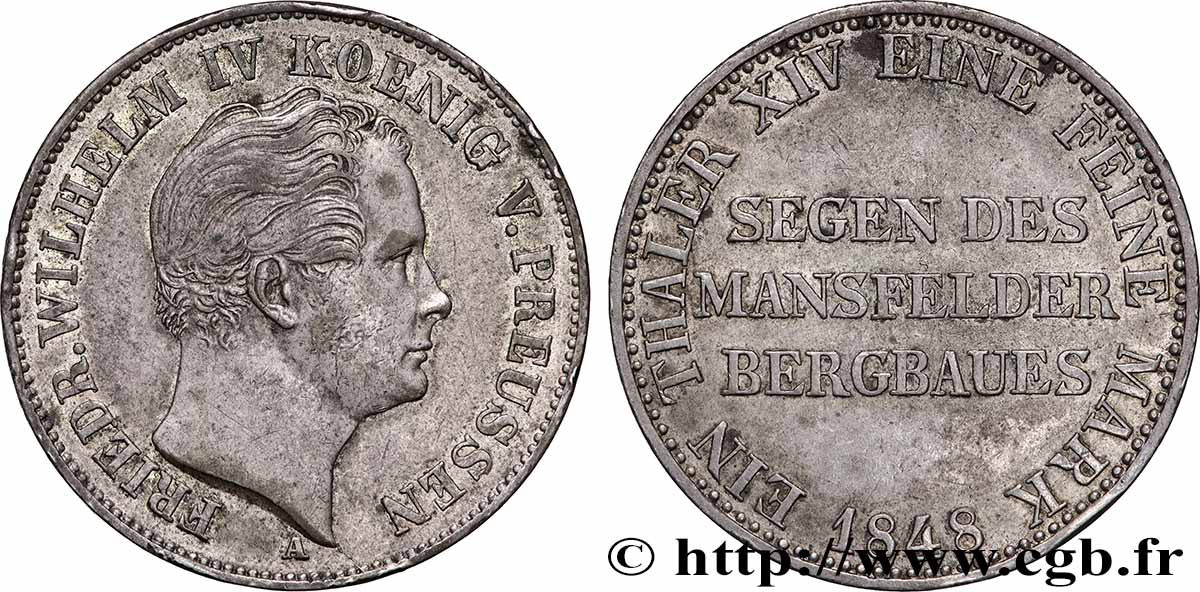 ALLEMAGNE - ROYAUME DE PRUSSE - FRÉDÉRIC-GUILLAUME IV Thaler des Mines  1848 Berlin AU 
