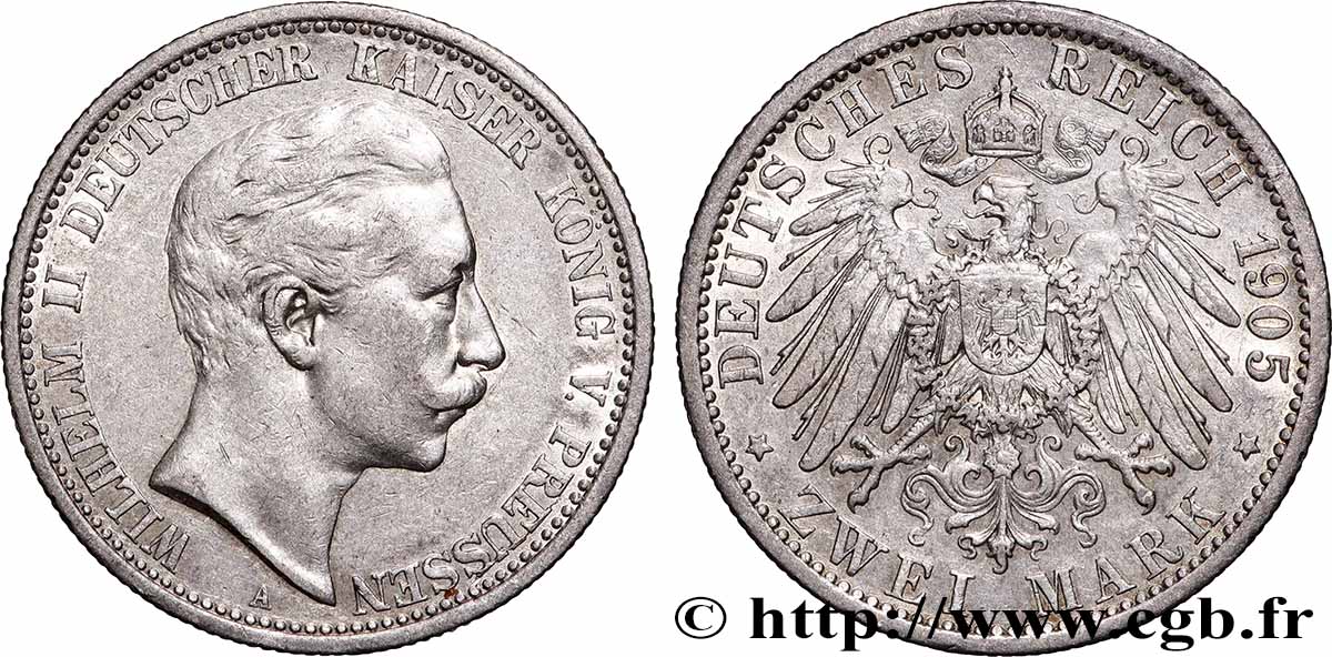 ALEMANIA - PRUSIA 2 Mark Guillaume II  1905 Berlin MBC+ 