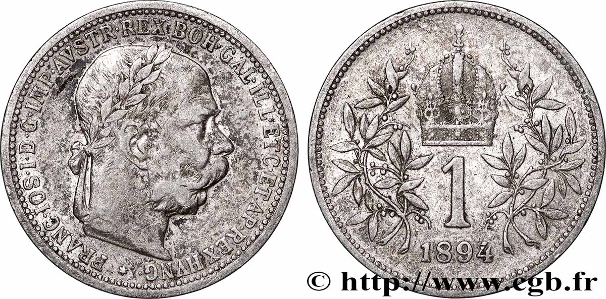 AUSTRIA 1 Corona François-Joseph Ier tête laurée 1894 Vienne MBC 