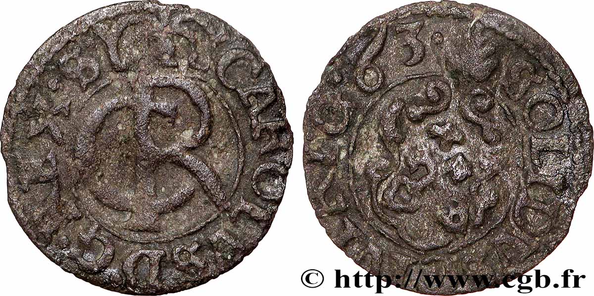 LIVONIE SUÉDOISE 1 Schilling (Solidus) - Charles XI 1663  TTB 
