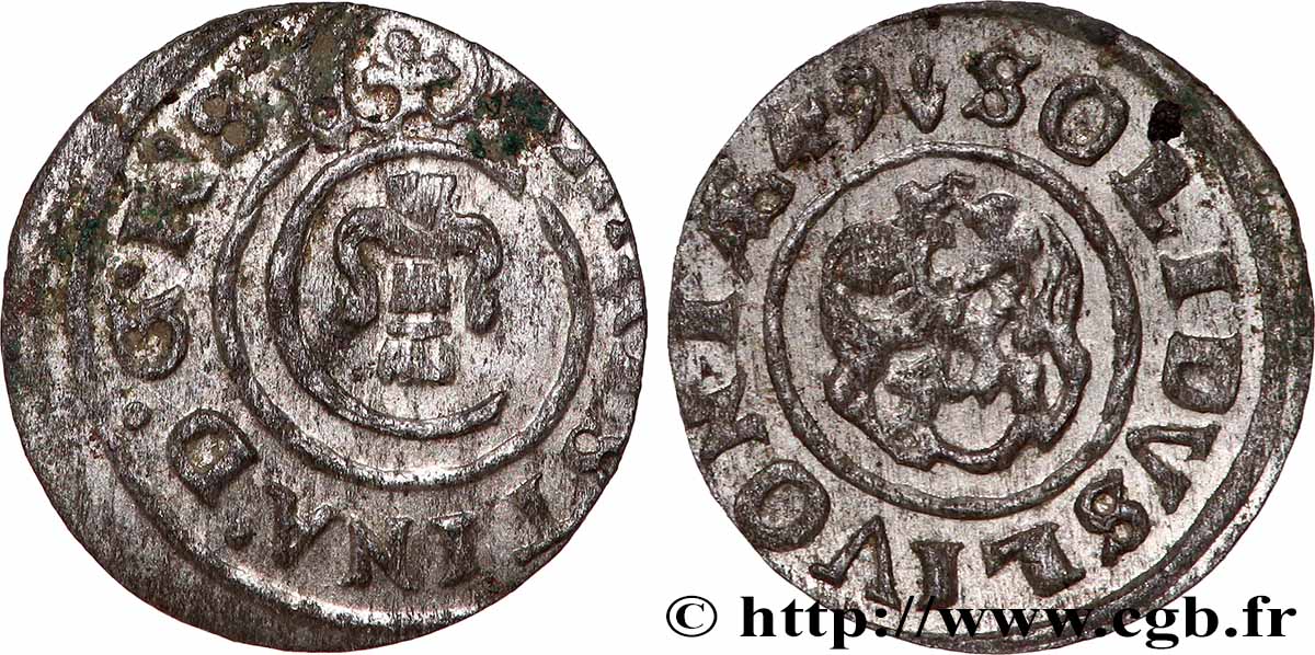 LIVONIE SUÉDOISE 1 Solidus (Schilling) au nom de Christine de Suède 1649 Riga TTB+/SUP 