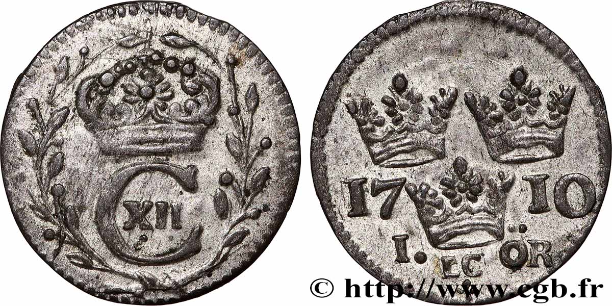 SUÈDE 1 Ore Charles XII de Suède 1710  TTB 