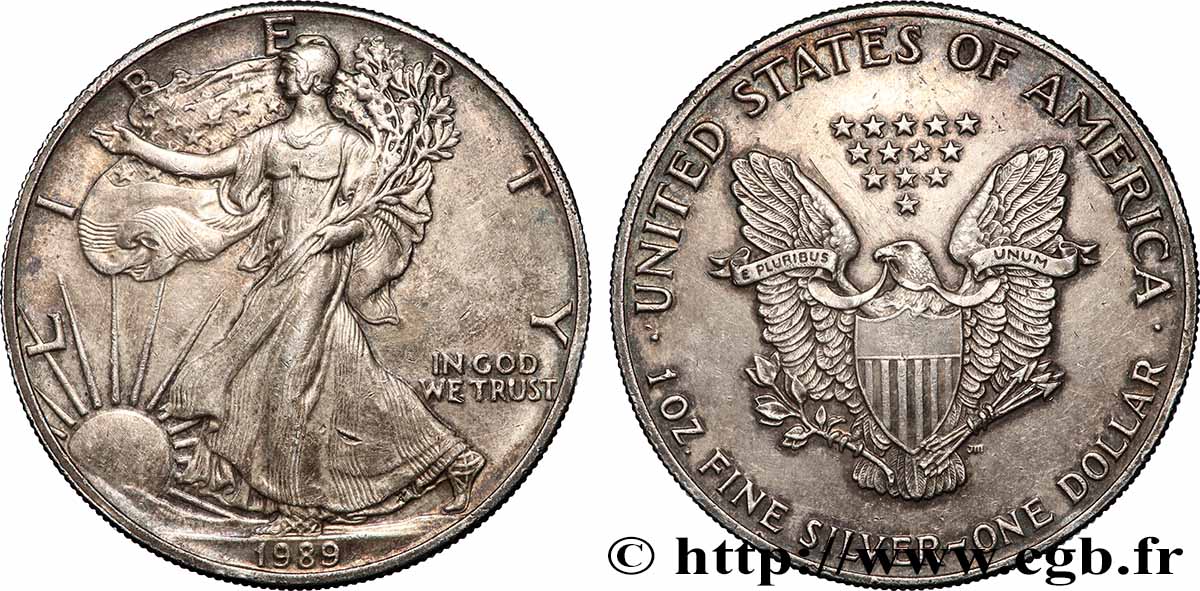 ARGENT D&nbsp;INVESTISSEMENT 1 Dollar type Silver Eagle 1989 Philadelphie SUP 