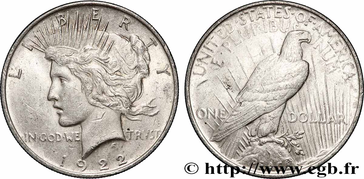 ARGENT D&nbsp;INVESTISSEMENT 1 Dollar Peace 1922 Philadelphie TTB 