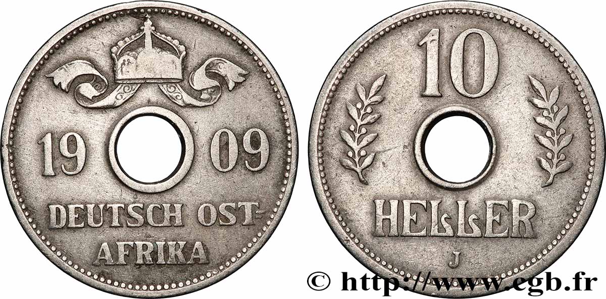 GERMAN EAST AFRICA 10 Heller Deutch Ost-Africa 1909 Hambourg VF 