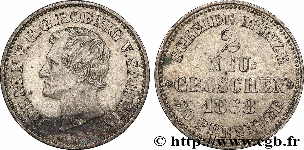 GERMANY - SAXONY 2 Neu-Groschen Thaler Jean 1868  AU 