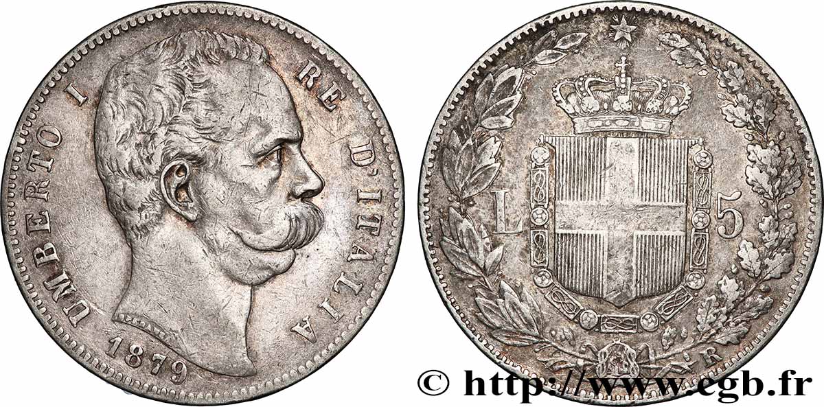 ARGENT D&nbsp;INVESTISSEMENT 5 Lire  Umberto Ier 1879 Rome TTB 
