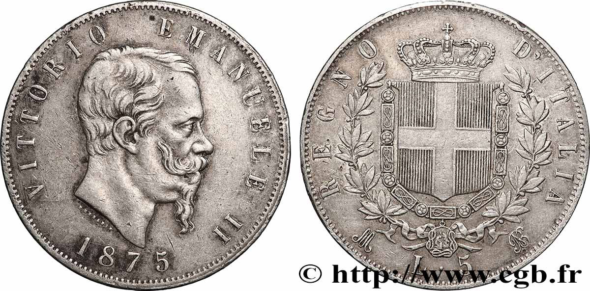 ARGENT D&nbsp;INVESTISSEMENT 5 Lire  1875 Milan TTB 