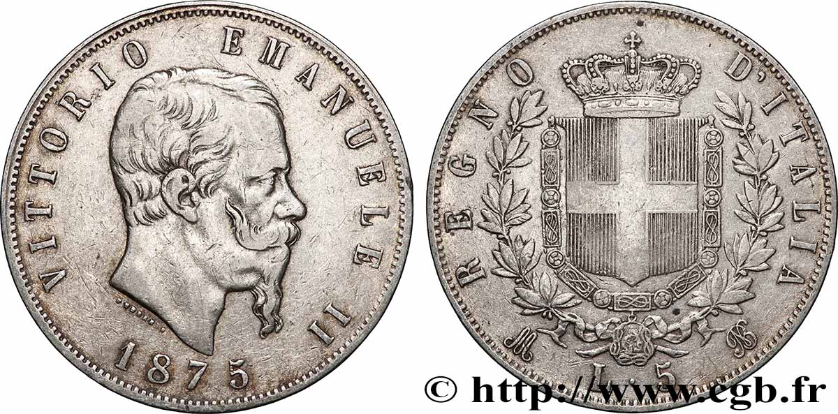 SILBER-INVESTMENT 5 Lire  1875 Milan SS 