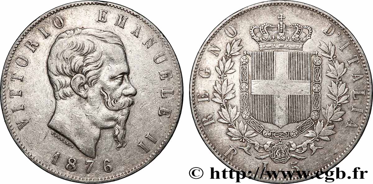 ARGENT D&nbsp;INVESTISSEMENT 5 Lire  1876 Rome TTB 
