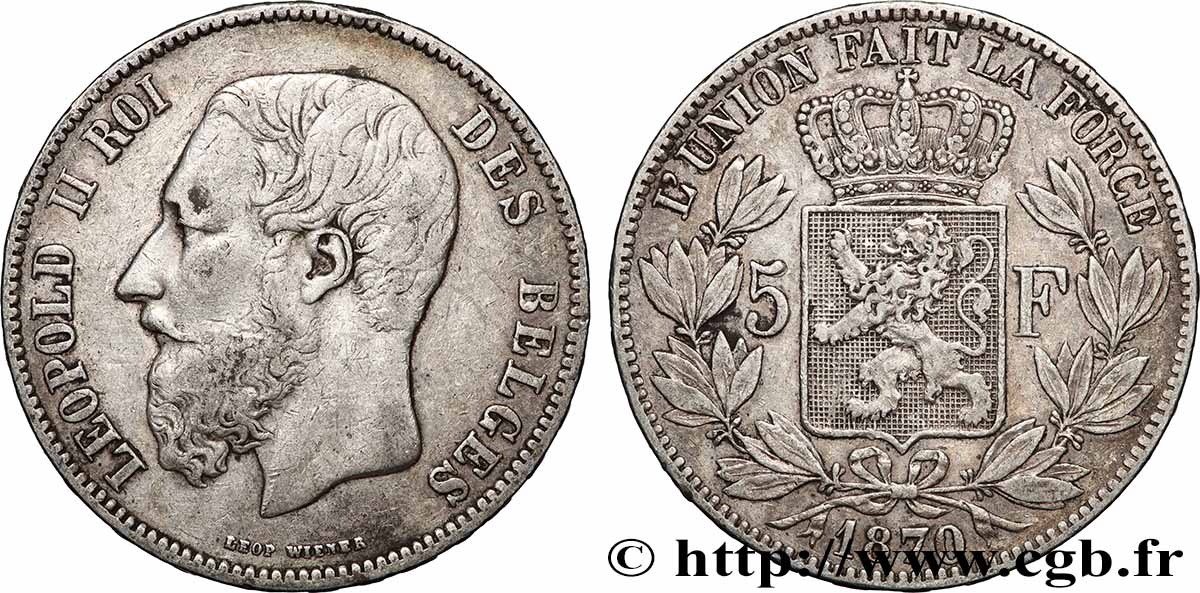 ARGENT D&nbsp;INVESTISSEMENT 5 Francs 1870 Bruxelles TTB 