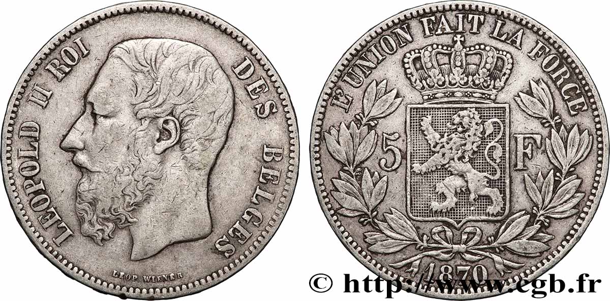 PLATA INVERSIÓN 5 Francs 1870 Bruxelles MBC 