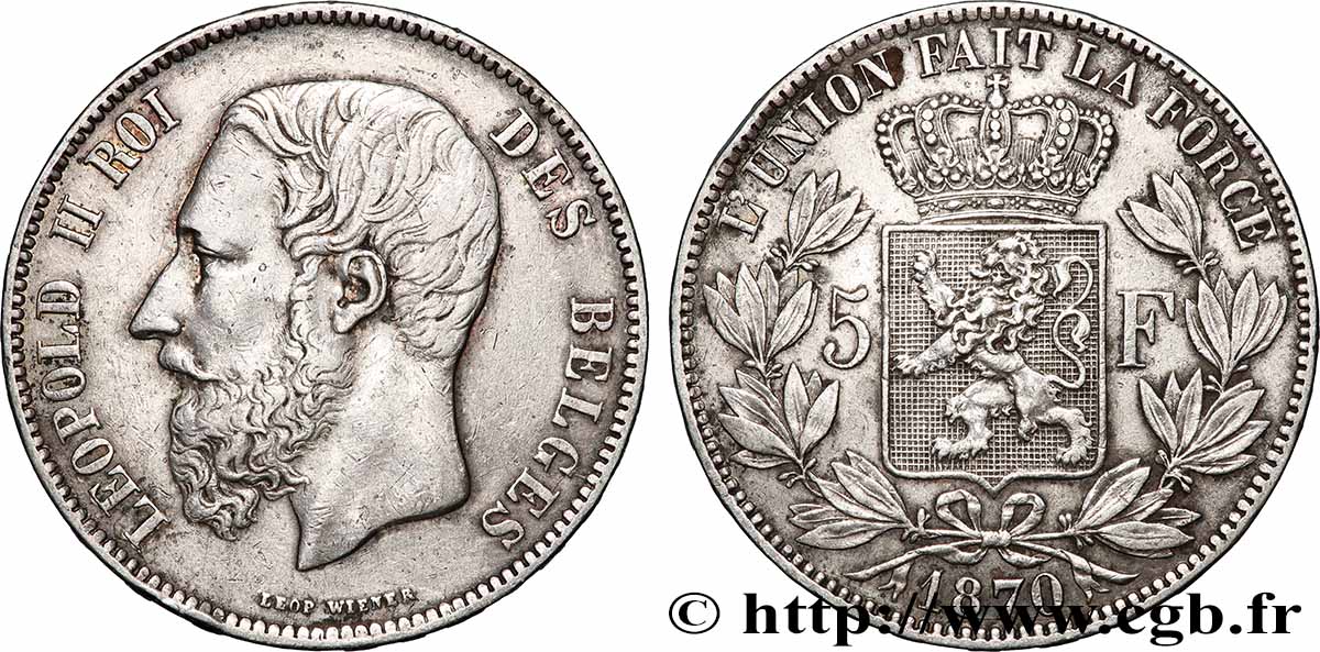 PLATA INVERSIÓN 5 Francs 1870 Bruxelles MBC 