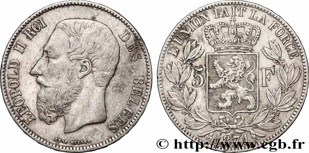 PLATA INVERSIÓN 5 Francs  1871 Bruxelles MBC 