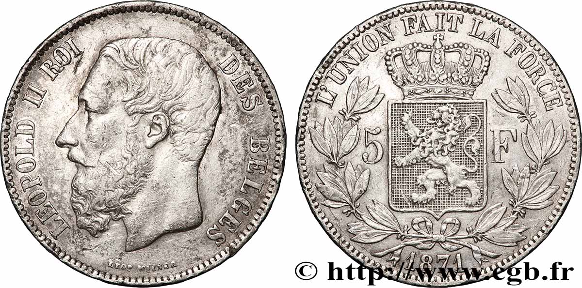 ARGENTO INVESTIMENTO 5 Francs  1871 Bruxelles q.SPL 