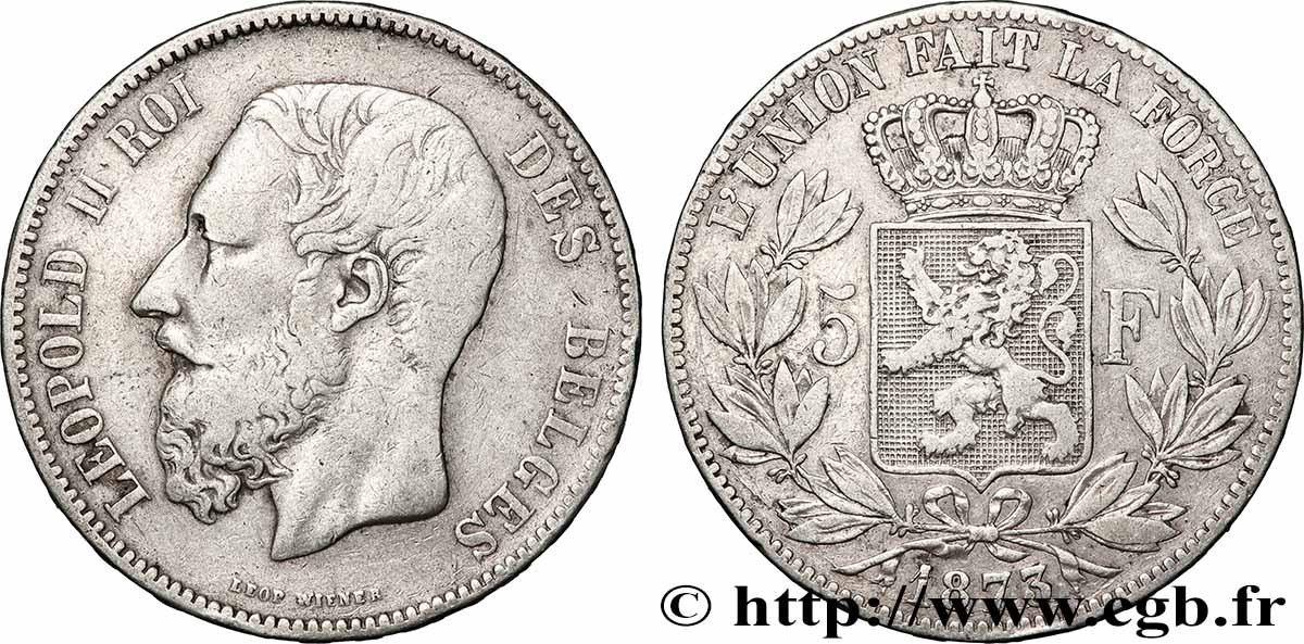 ARGENT D&nbsp;INVESTISSEMENT 5 Francs  1873 Bruxelles TTB 