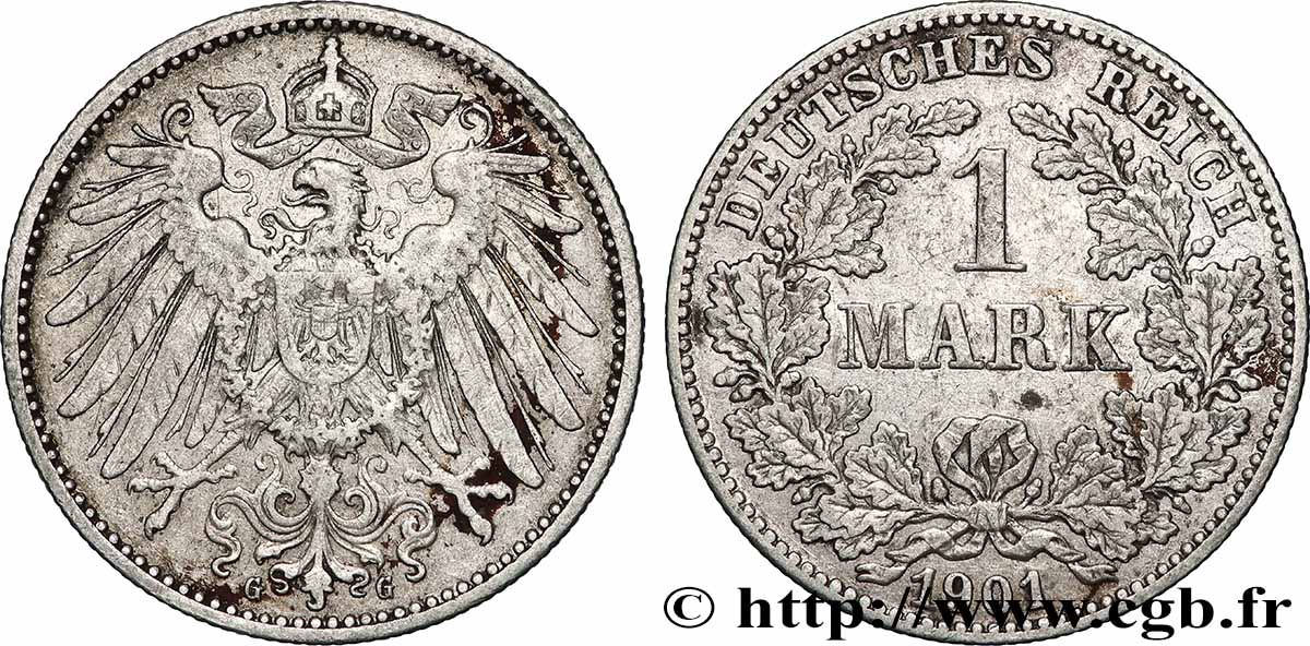 ALEMANIA 1 Mark Empire aigle impérial 1901 Karlsruhe - G MBC 