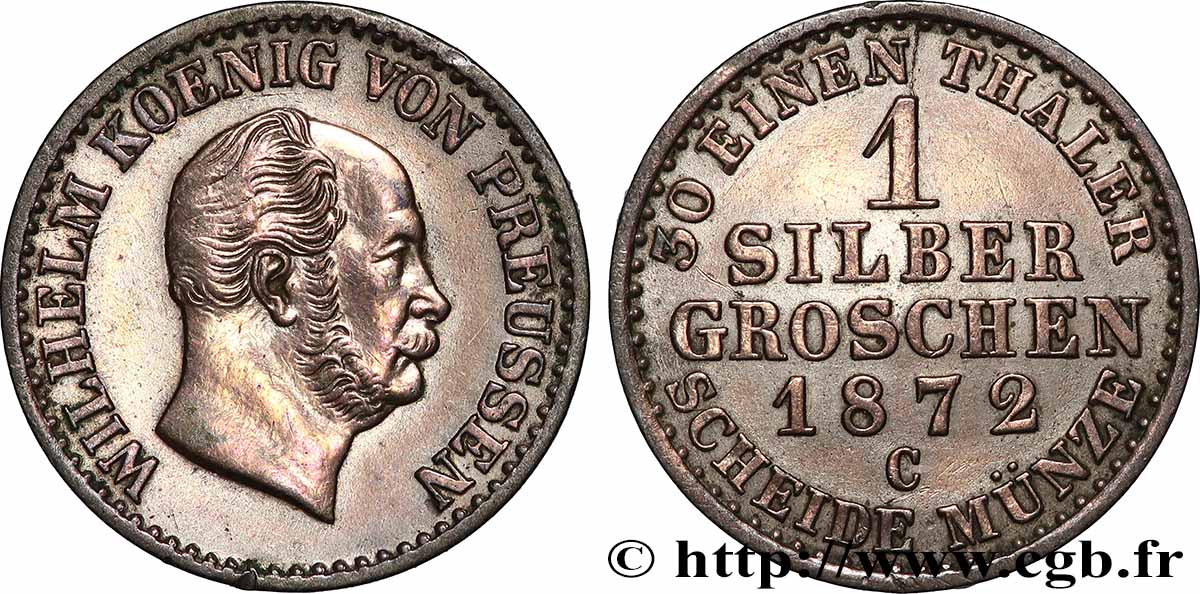 GERMANY - PRUSSIA 1 Silbergroschen Guillaume Ier 1872 Francfort XF 