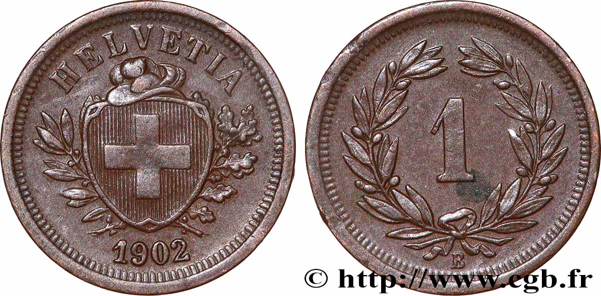 SUISSE 1 Centime (Rappen) Croix Suisse 1902 Berne - B TTB+ 