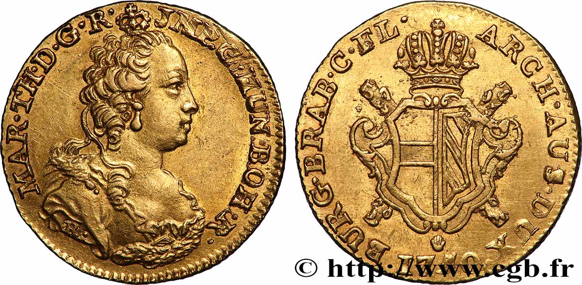 PAYS-BAS AUTRICHIENS - DUCHÉ DE BRABANT - MARIE-THÉRÈSE Souverain d&nbsp;or, 2e type 1750 Anvers SUP/TTB+ 
