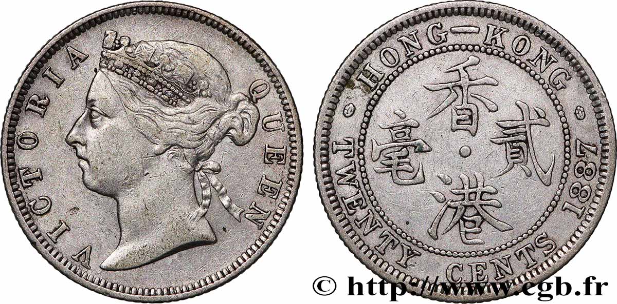 HONG KONG 20 Cents Victoria 1887  TTB 
