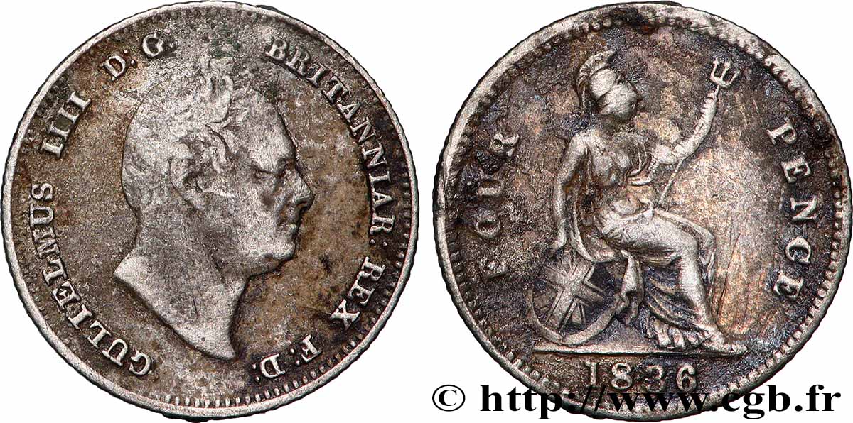 ROYAUME-UNI 4 Pence ou Groat Guillaume IV 1836  TB 