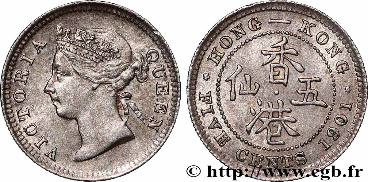 HONG KONG 5 Cents Victoria 1901  q.SPL 