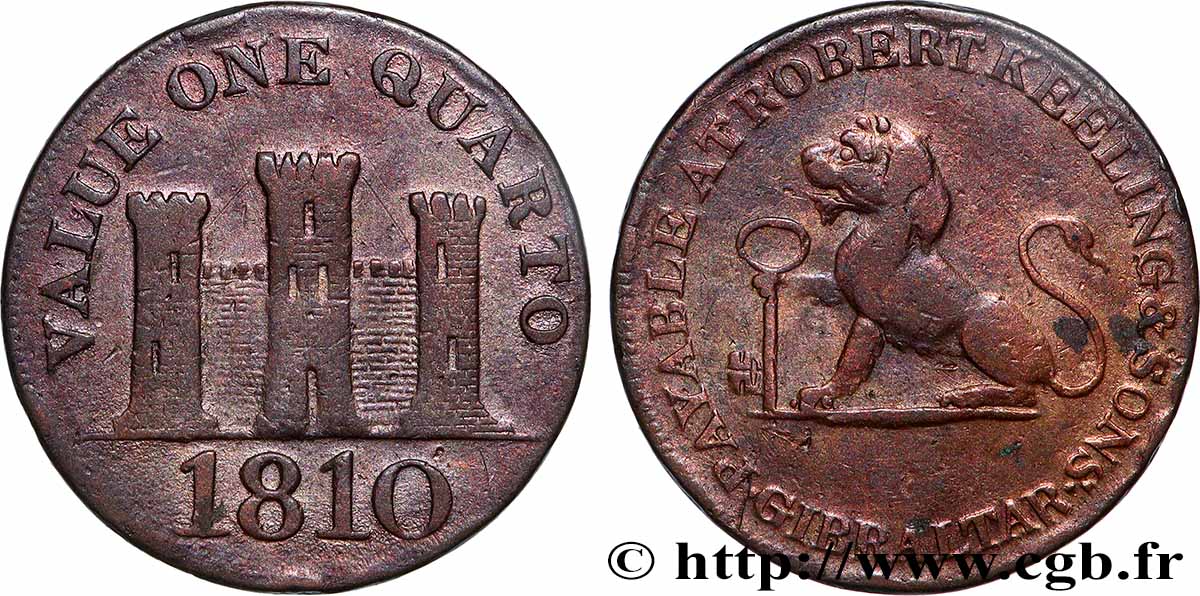 GIBRALTAR 1 Quarto lion tenant une clé 1810  TTB 