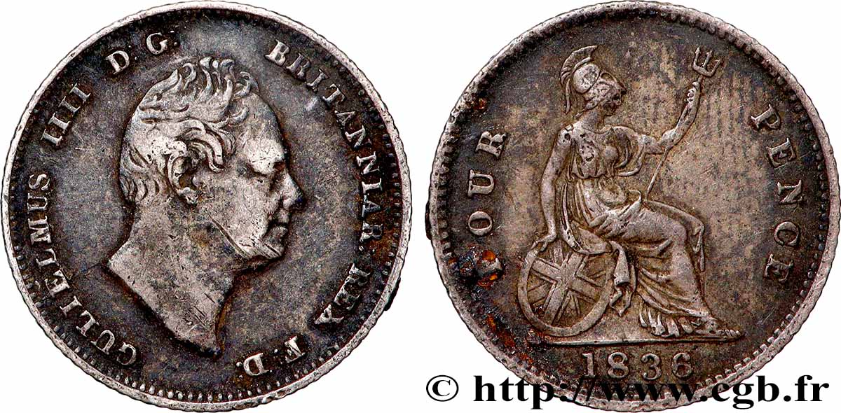 UNITED KINGDOM 4 Pence ou Groat Guillaume IV 1836  VF 