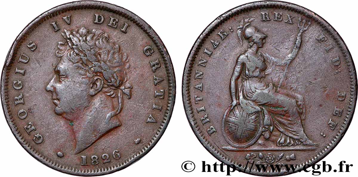ROYAUME-UNI 1 Penny Georges IV 1826  TTB 