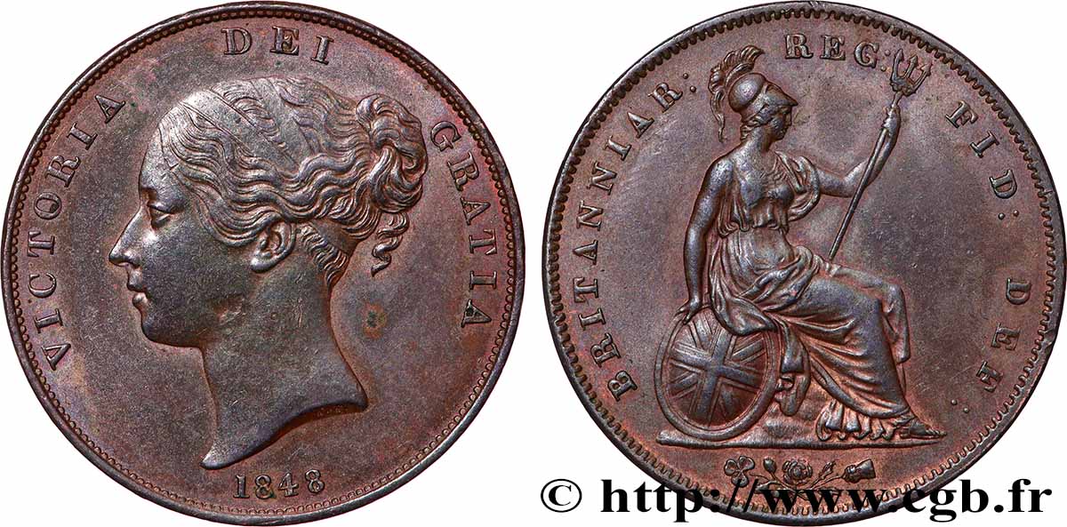ROYAUME-UNI 1 Penny Victoria “tête jeune” 1848  TTB+/SUP 