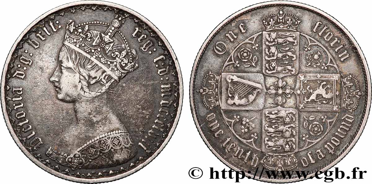 GRANDE BRETAGNE - VICTORIA 1 Florin style gothique 1858 Londres TTB 