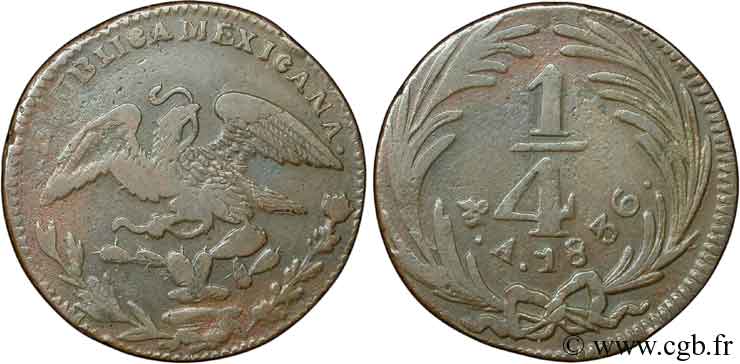MÉXICO 1/4 Real Aigle 1836 Mexico BC+ 
