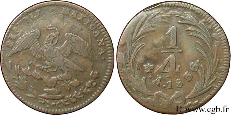 MEXICO 1/4 Real Aigle 1836 Mexico XF 