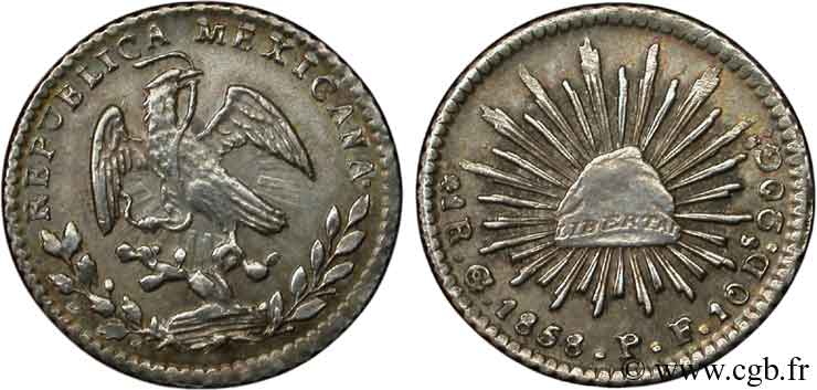 MEXICO 1 Real Aigle 1858 1858 Guanajuato MS 