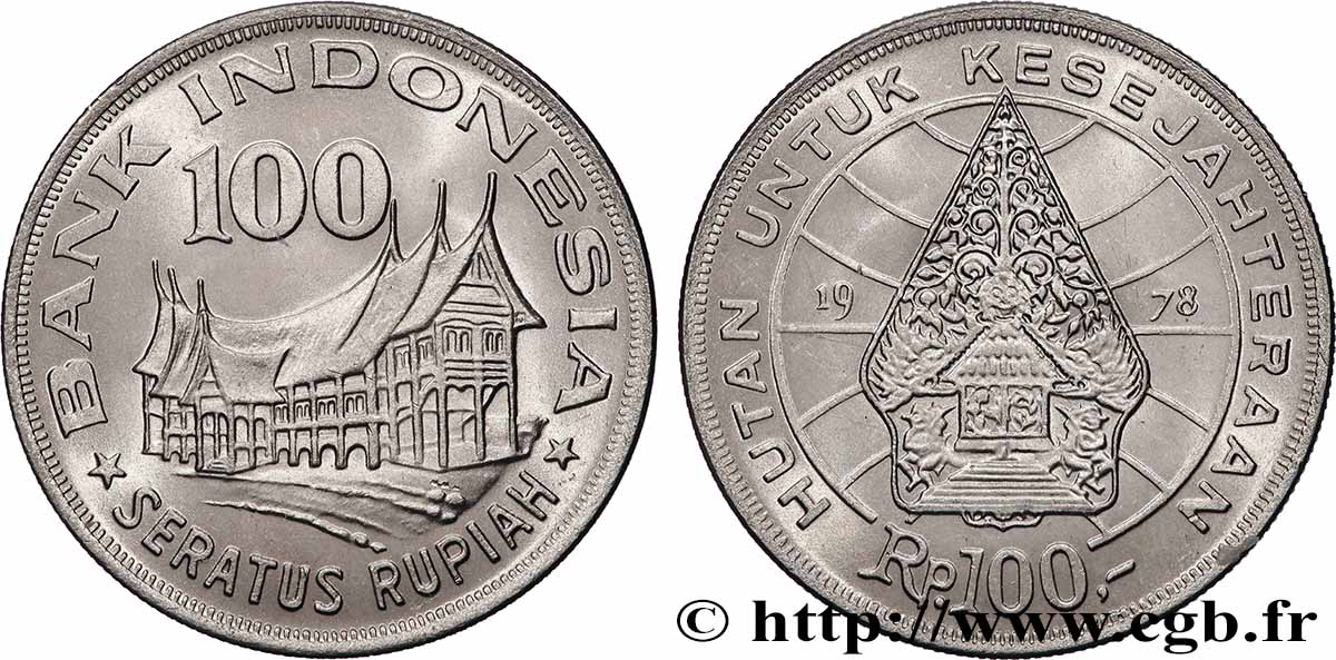 INDONESIA 100 Rupiah Minangkabu House / légendaire arbre de la vie 1978  MS 