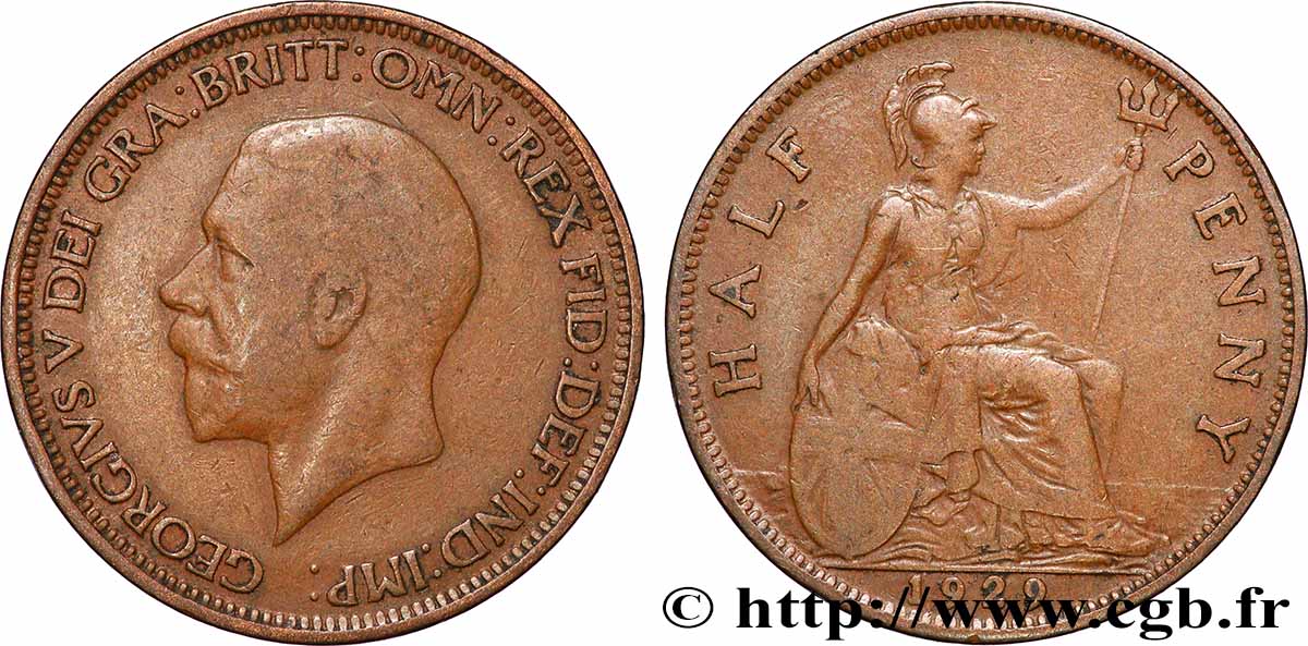 ROYAUME-UNI 1/2 Penny Georges V 1929 Londres TTB 