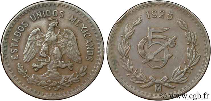 MÉXICO 5 Centavos Aigle 1925 Mexico BC+ 