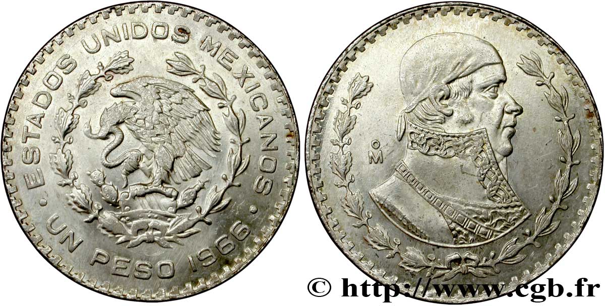 MEXICO 1 Peso Jose Morelos y Pavon / aigle 1966 Mexico AU 