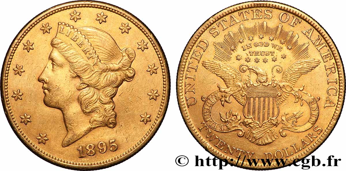 OR, PALLADIUM ET PLATINE INVESTISSEMENT 20 Dollars &nbsp;Liberty&nbsp; 1895 Philadelphie TTB+ 
