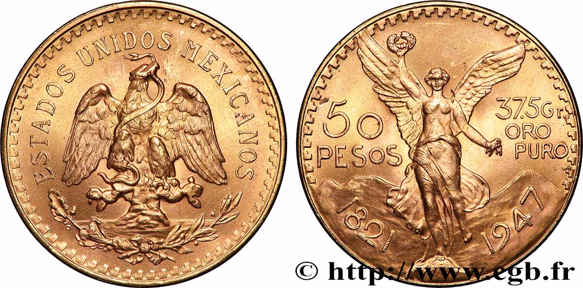 OR, PALLADIUM ET PLATINE INVESTISSEMENT 50 Pesos or 1947 Mexico SPL 