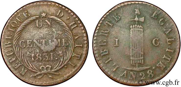 HAITI 1 Centime faisceau, an 28 1831  VF 